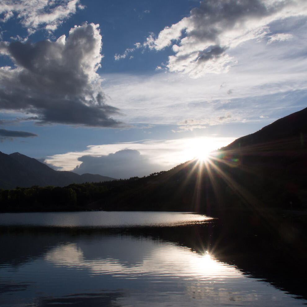 Sunset over a high altitude lake in the Colorado Rockies